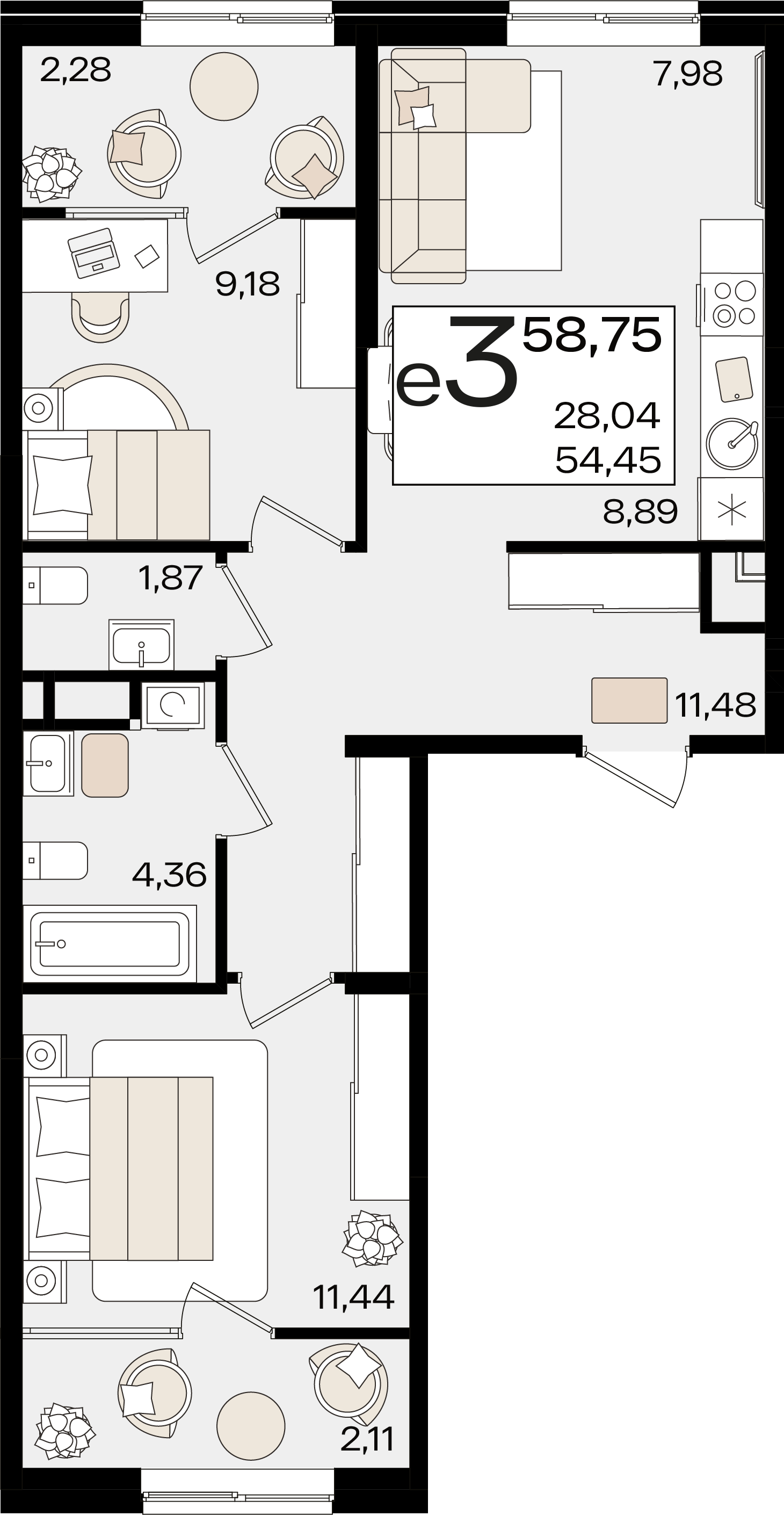 Студия 58 м2 в ЖК Патрики корпус null этаж 2