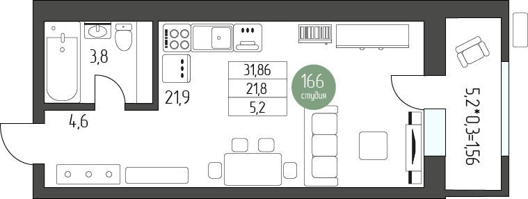 Студия 31 м2 в ЖК Лермонтов корпус null этаж 2