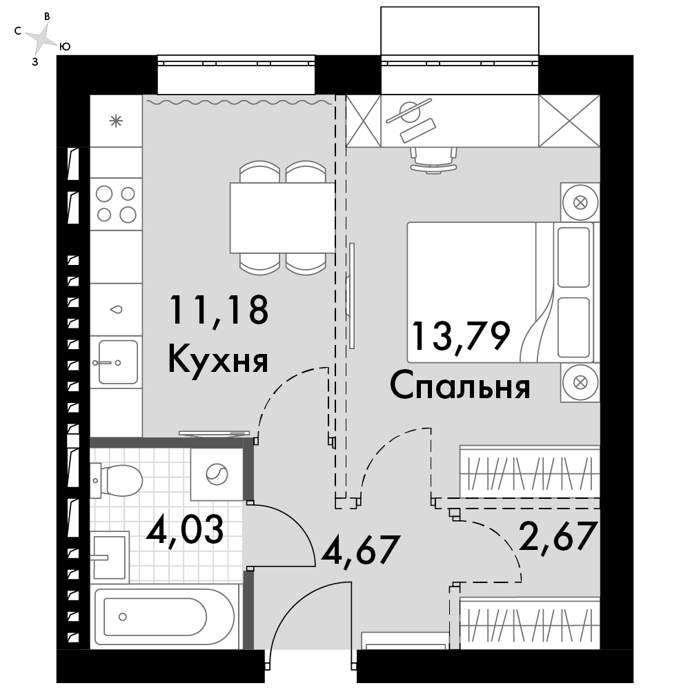 1-комнатная 36 м2 в ЖК Жаворонки Клаб корпус null этаж 4