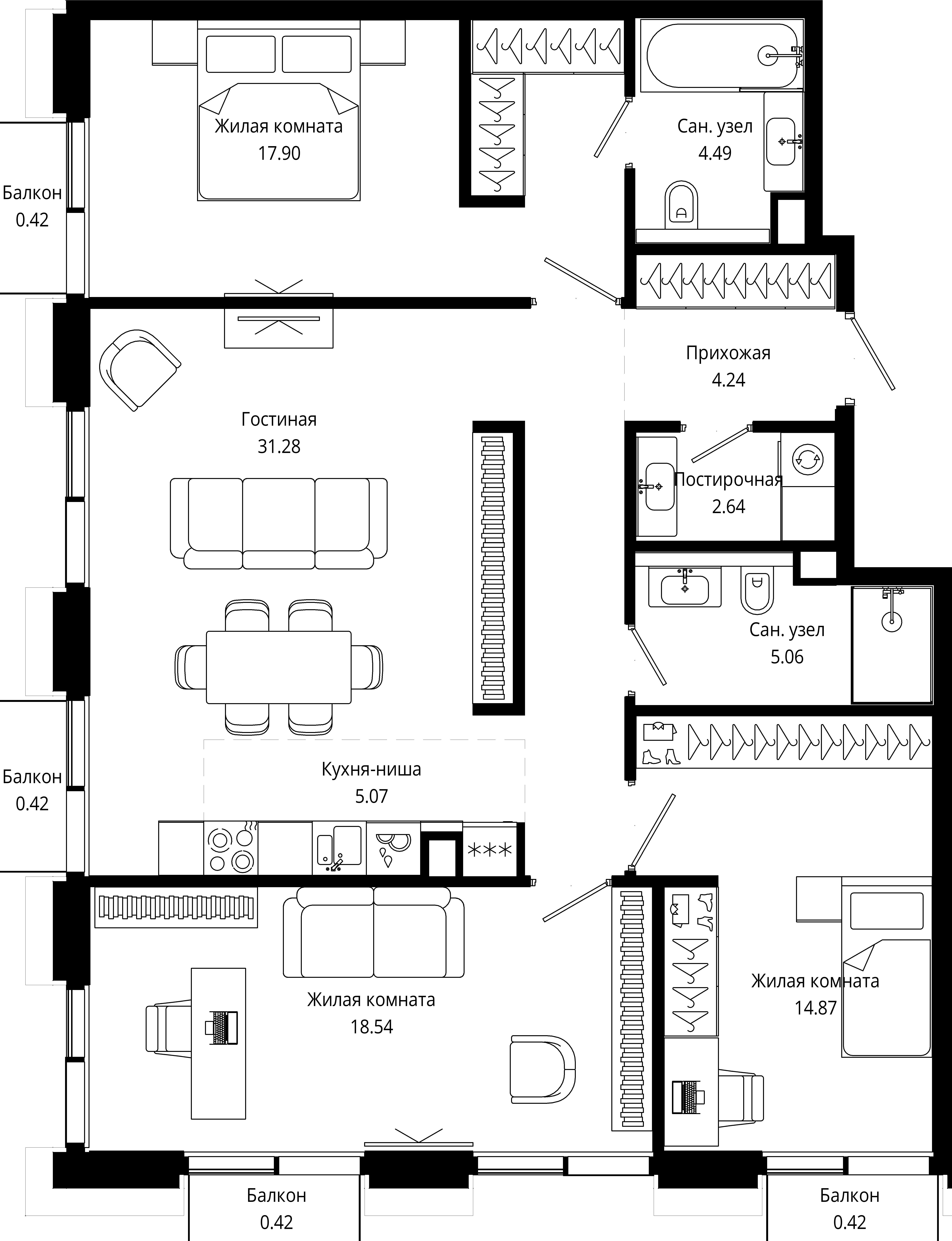 3-комнатная 104 м2 в ЖК МОД корпус null этаж 5