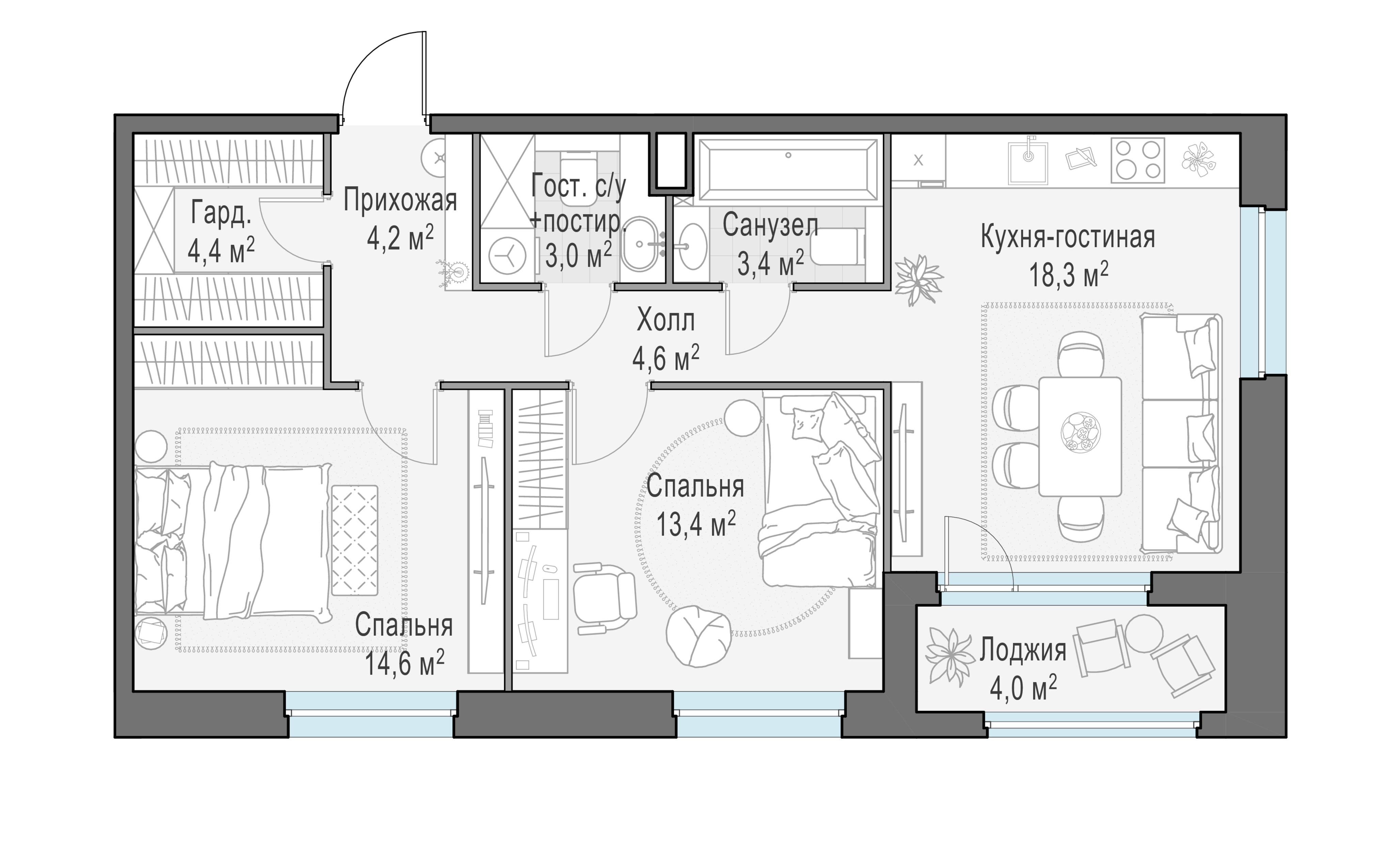 3-комнатная 68 м2 в ЖК Жилые кварталы «Белый Град» корпус null этаж 15