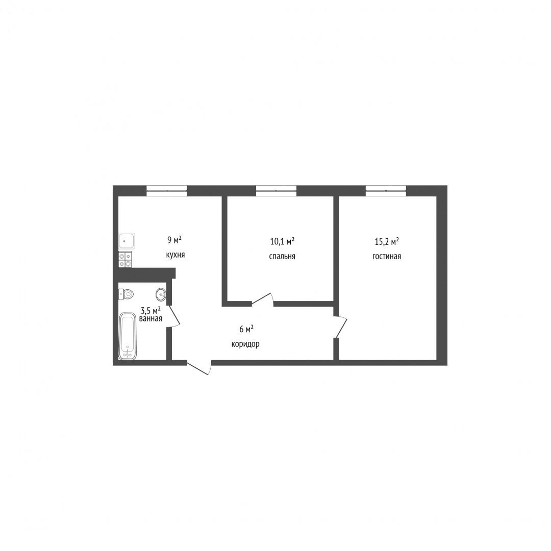 2-комнатная 43.8 м2 в ЖК undefined корпус null этаж 3