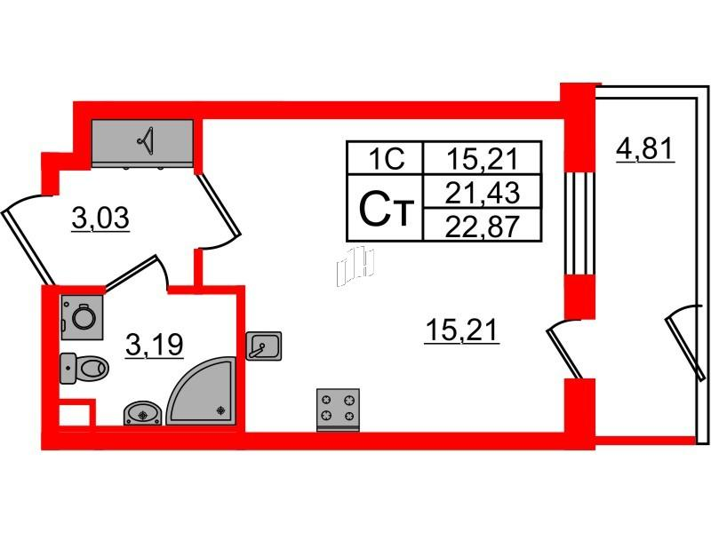 Студия 21 м2 в ЖК Парадный ансамбль корпус null этаж 1