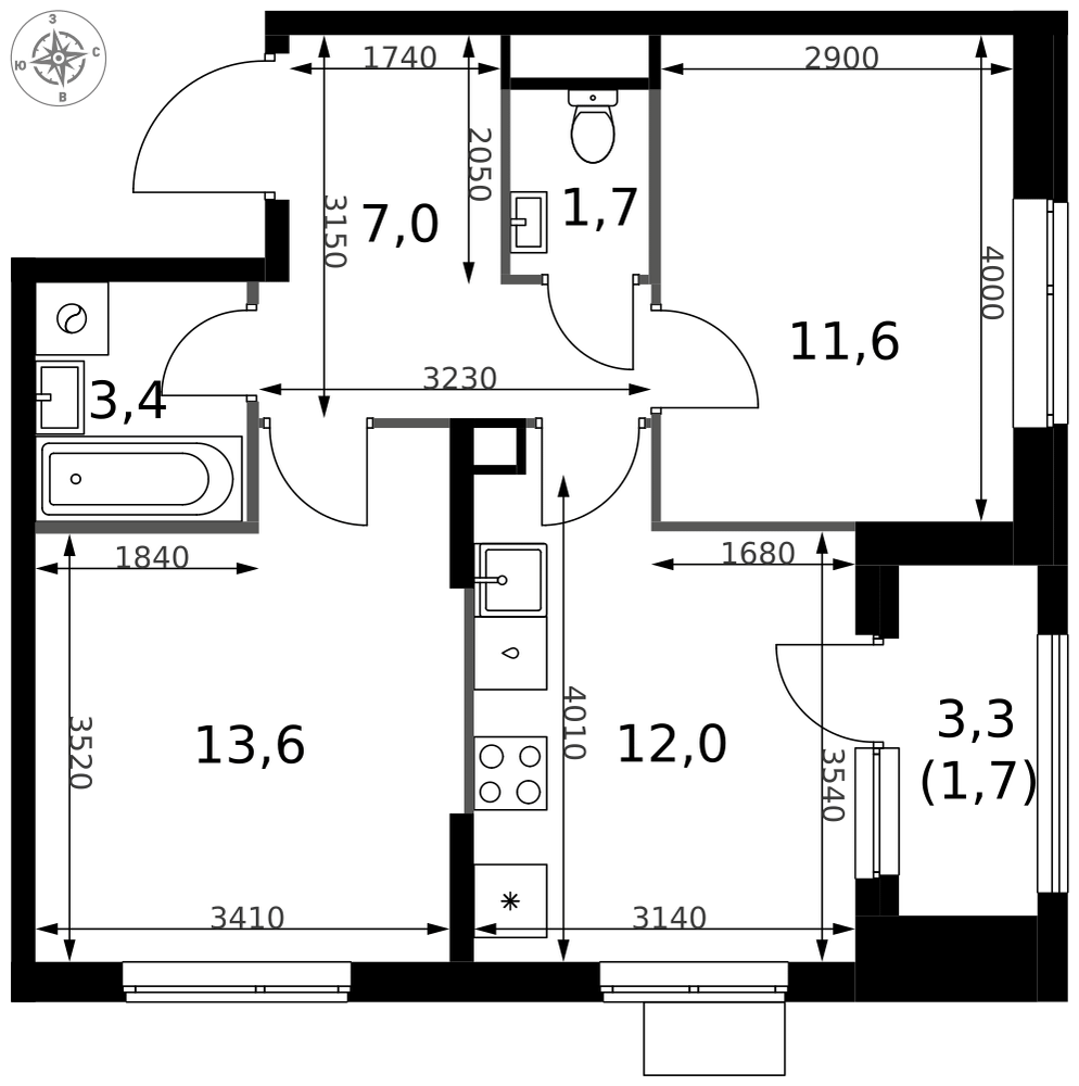2-комнатная 51 м2 в ЖК 1-й Измайловский корпус null этаж 14