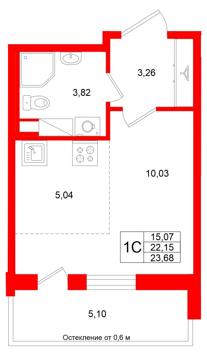 Студия 22 м2 в ЖК Титул в Московском корпус null этаж 2