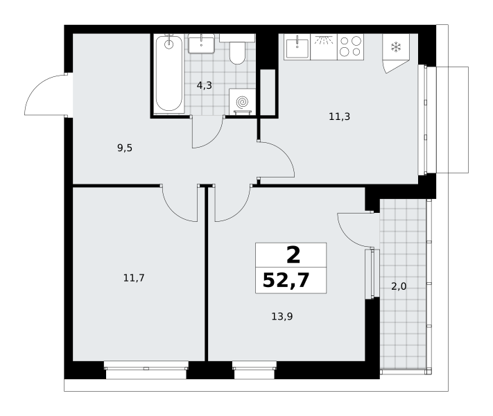2-комнатная 52 м2 в ЖК Деснаречье корпус null этаж 11