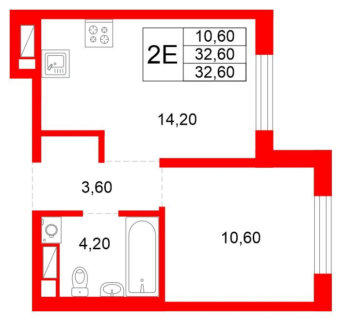 1-комнатная 32 м2 в ЖК PLUS Пулковский корпус null этаж 3