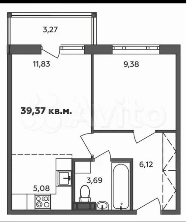 2-комнатная 39.4 м2 в ЖК undefined корпус null этаж 5