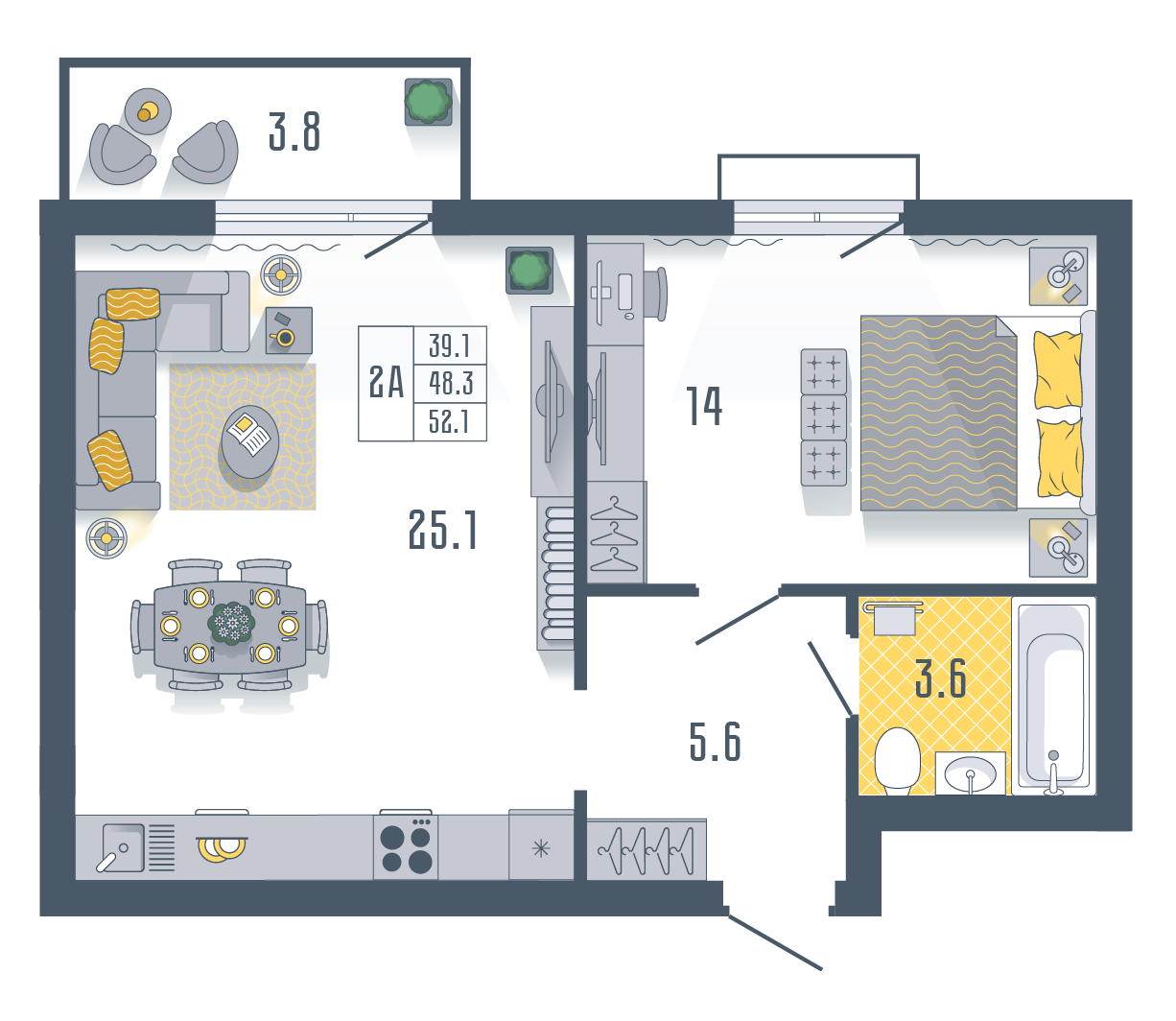 2-комнатная 52 м2 в ЖК Солнечный город корпус null этаж 11