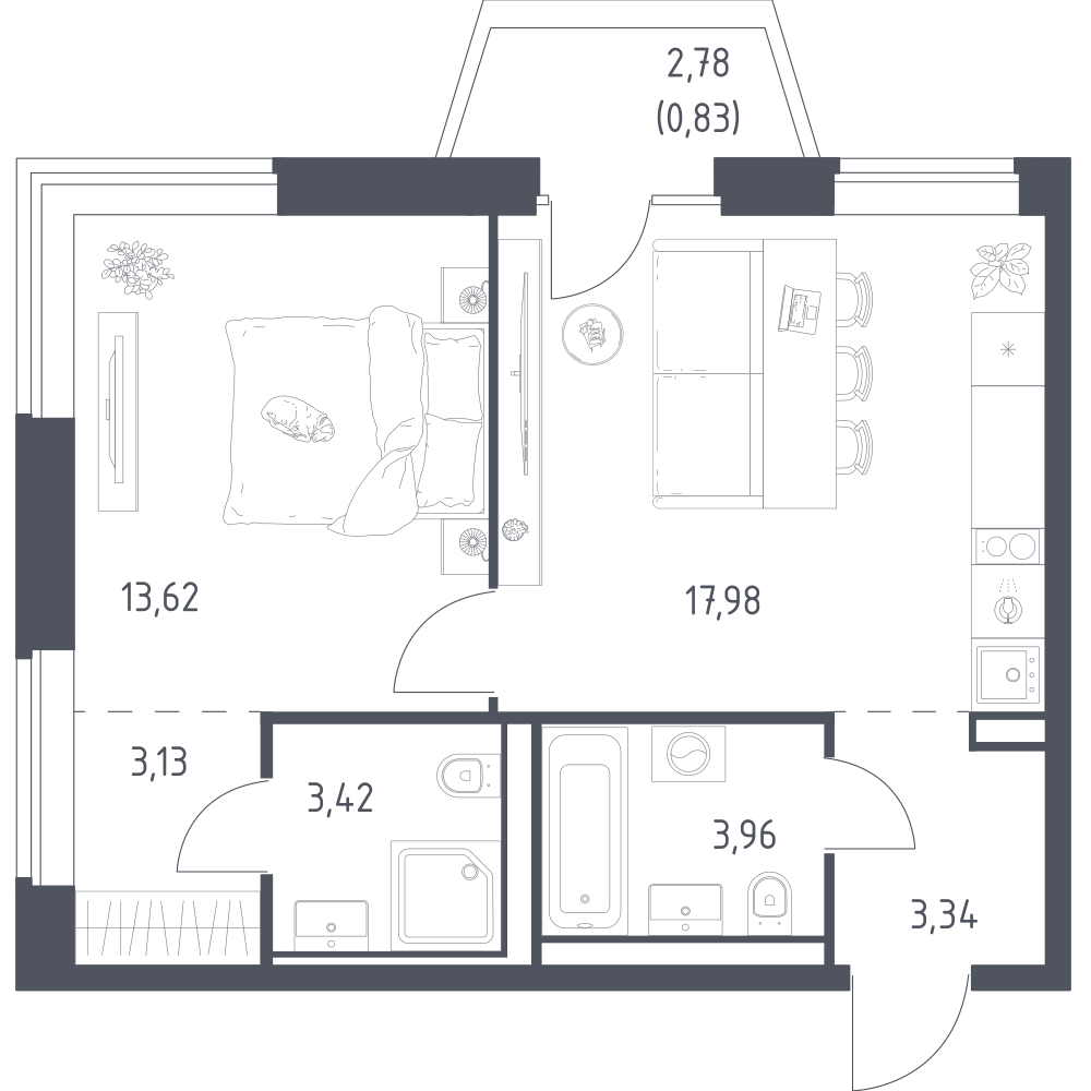 1-комнатная 46 м2 в ЖК Литературный Квартал корпус null этаж 8
