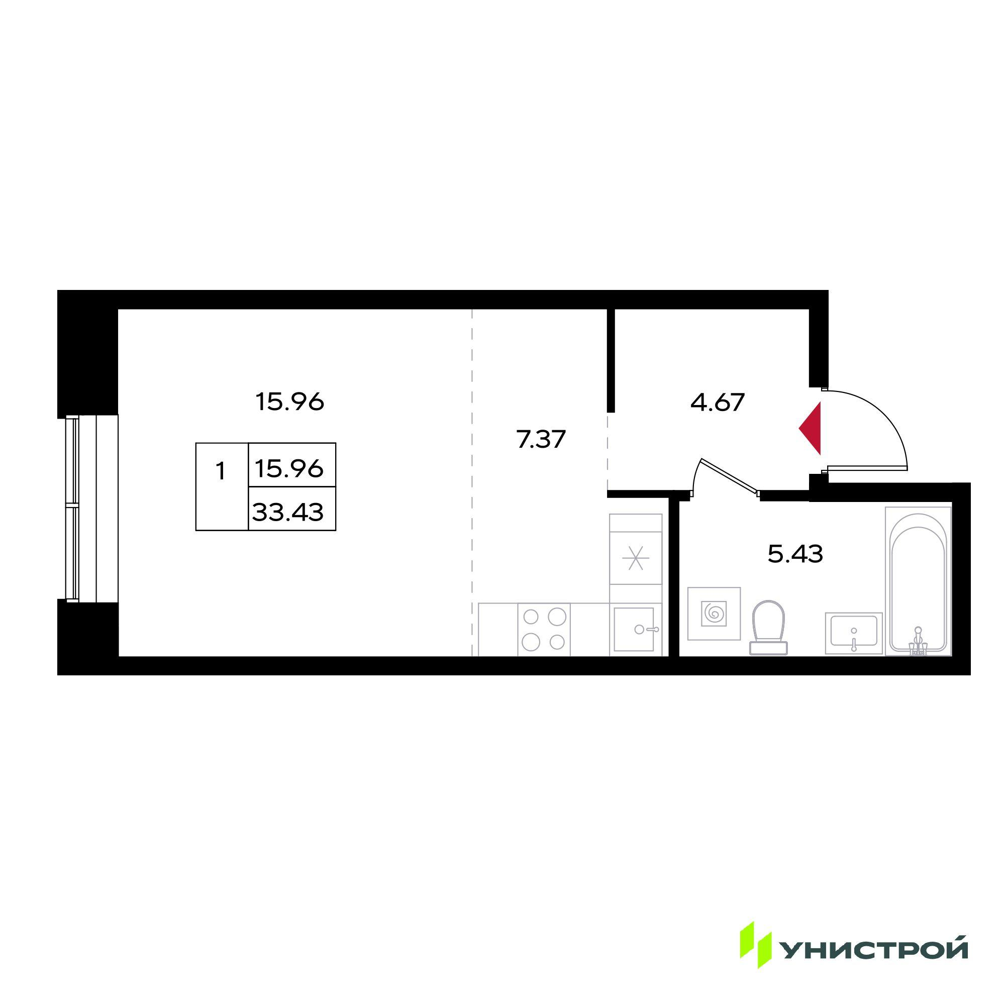 Студия 33 м2 в ЖК Уникум на Энгельса корпус null этаж 13