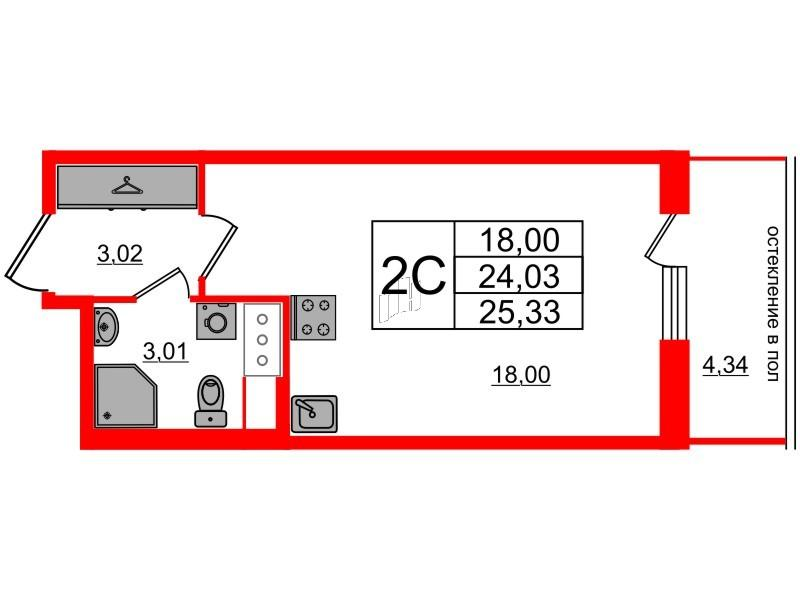 Студия 24 м2 в ЖК Титул в Московском корпус null этаж 6