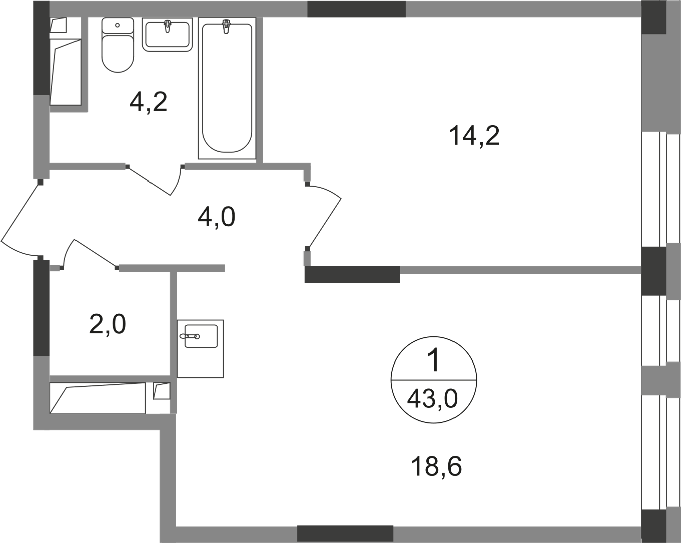 1-комнатная 43 м2 в ЖК Первый Московский корпус null этаж 15