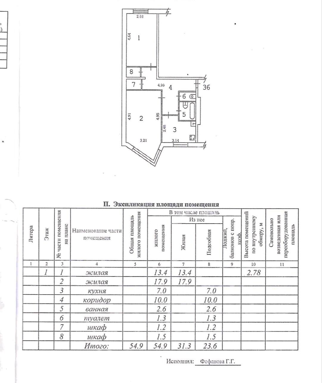 2-комнатная 54.9 м2 в ЖК undefined корпус null этаж 1