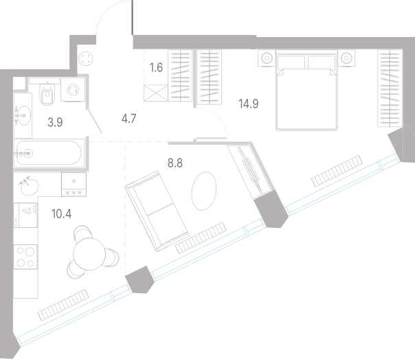 1-комнатная 44 м2 в ЖК КОД Сокольники корпус null этаж 12