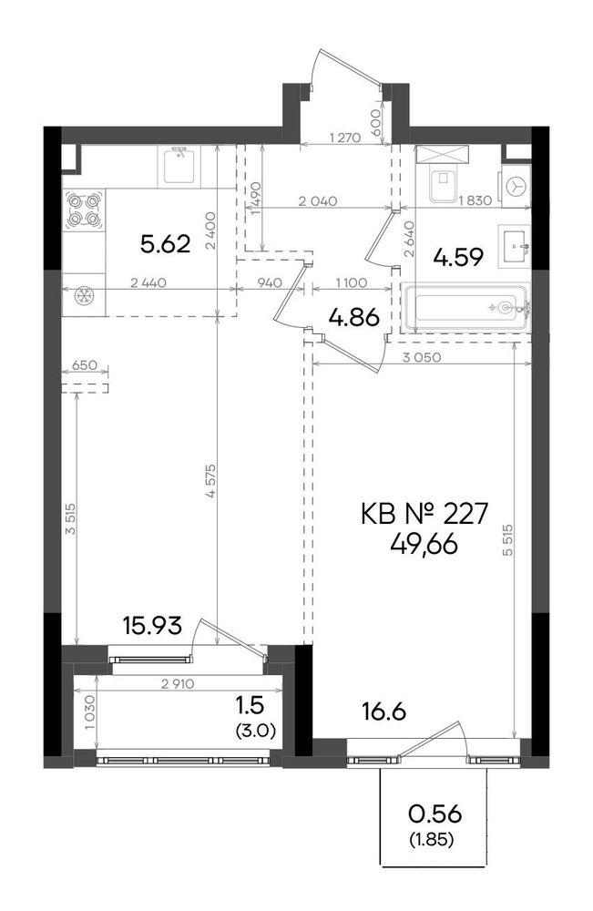 2-комнатная 49 м2 в ЖК Адали корпус null этаж 14