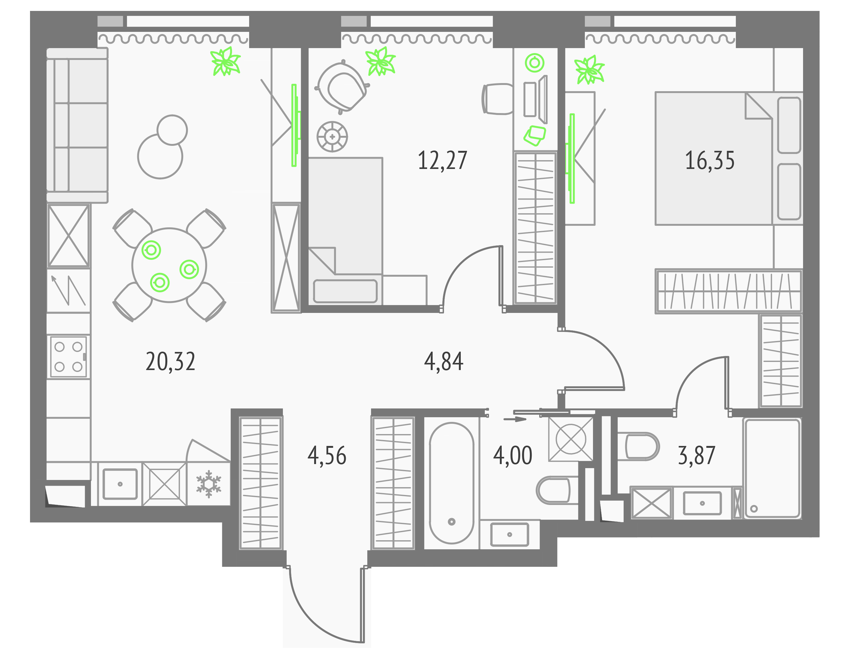 2-комнатная 66 м2 в ЖК Апсайд Тауэрс корпус null этаж 13