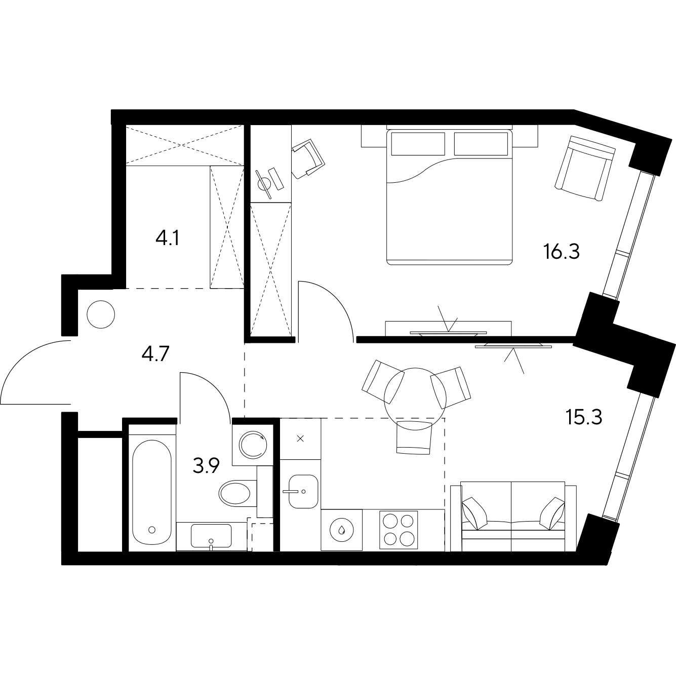 1-комнатная 44 м2 в ЖК NEXUS by Akvilon корпус null этаж 44