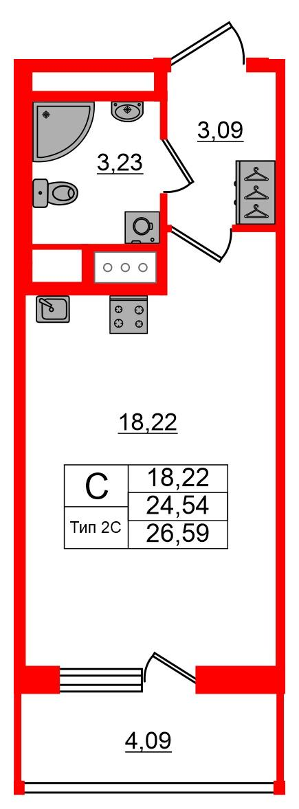 Студия 24 м2 в ЖК Setl Ривьера корпус null этаж 7