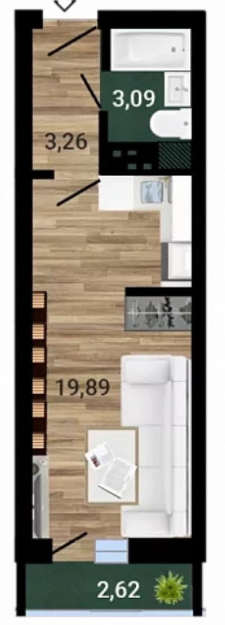 1-комнатная 26.3 м2 в ЖК undefined корпус null этаж 2