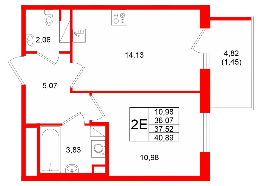 1-комнатная 37 м2 в ЖК IQ Гатчина корпус null этаж 3