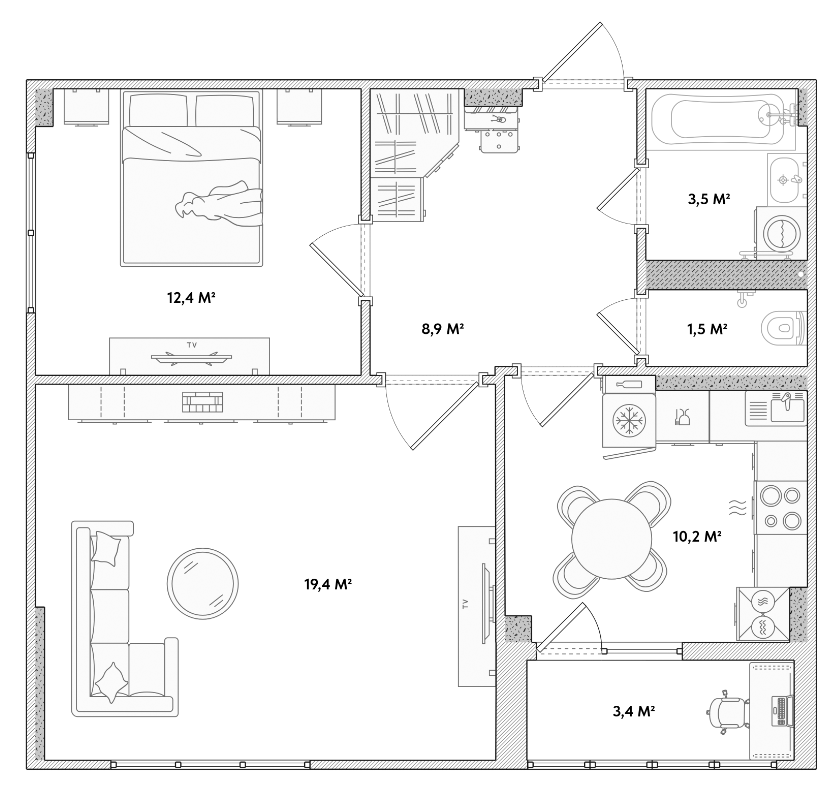 2-комнатная 59.3 м2 в ЖК undefined корпус null этаж 4