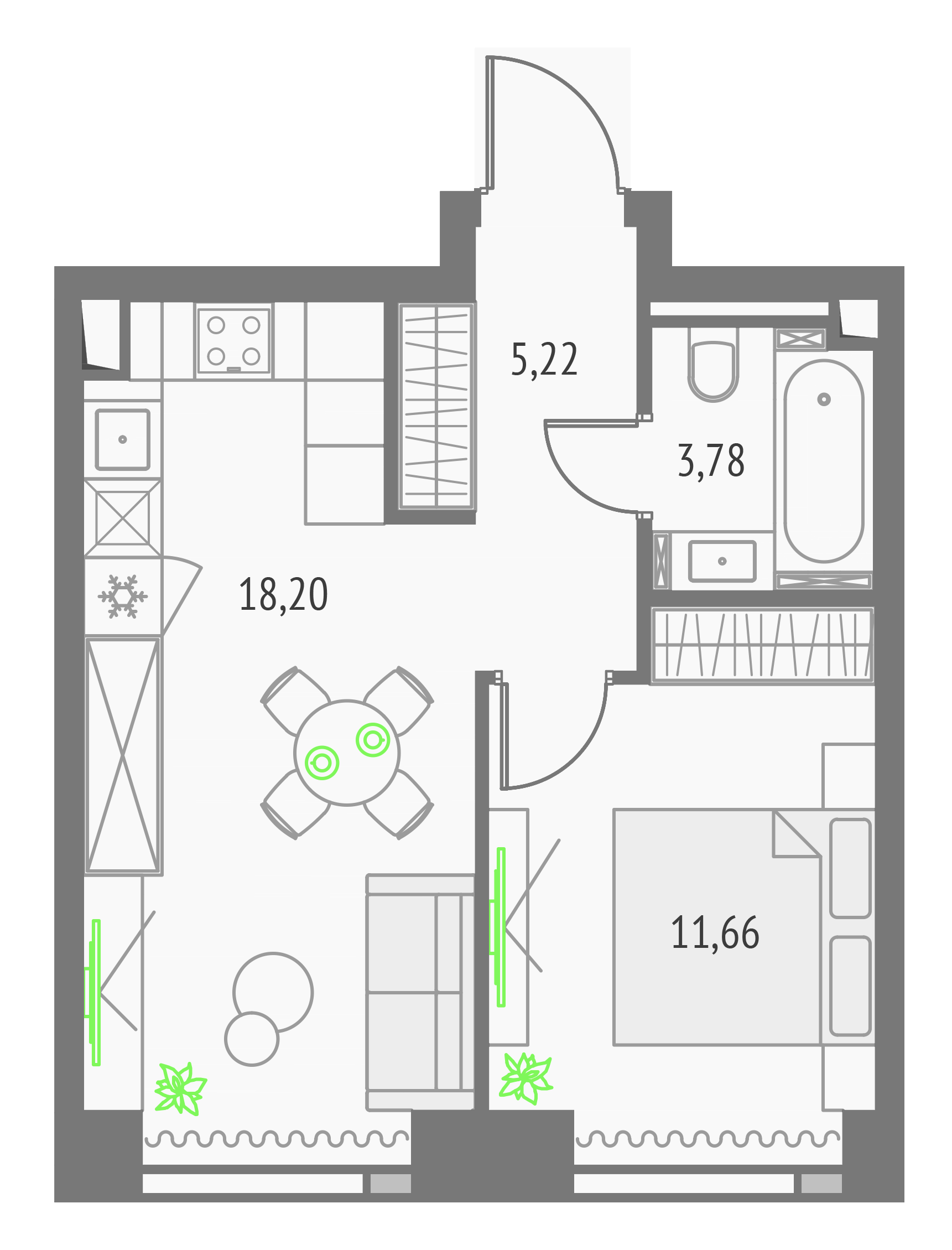 1-комнатная 38 м2 в ЖК Upside Towers корпус null этаж 6