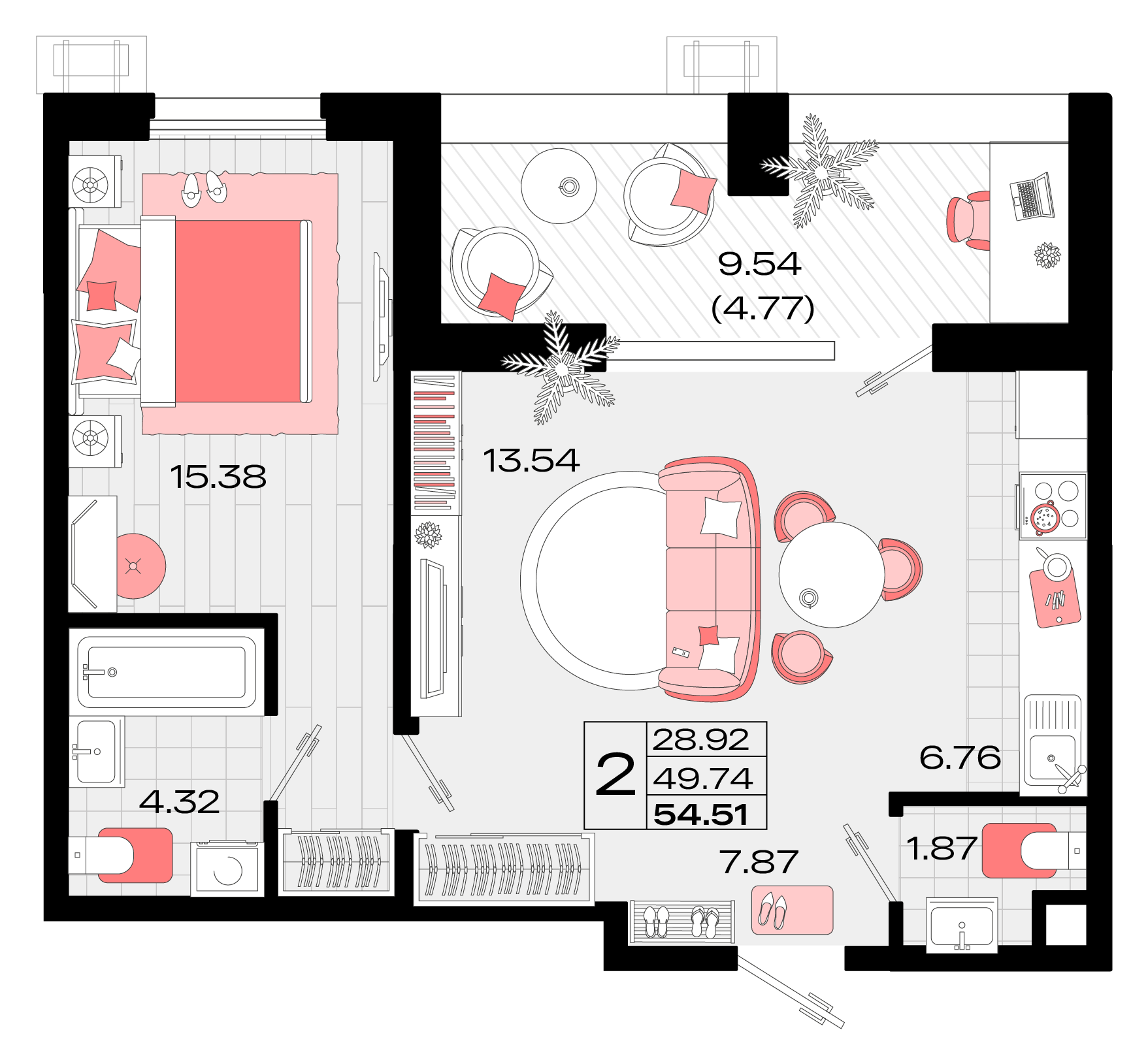 2-комнатная 54 м2 в ЖК Римские каникулы корпус null этаж 14
