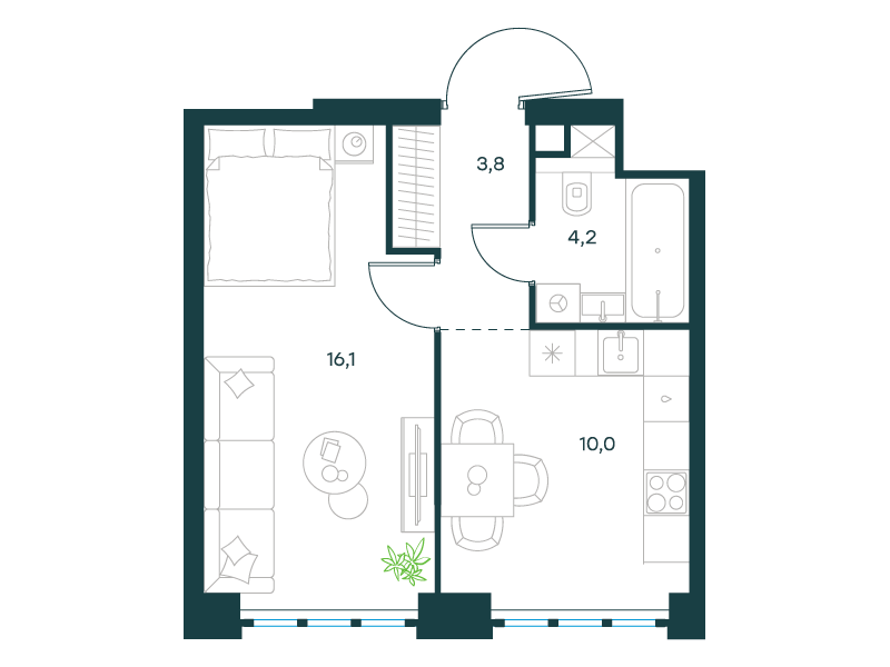 1-комнатная 34 м2 в ЖК Левел Южнопортовая корпус null этаж 16