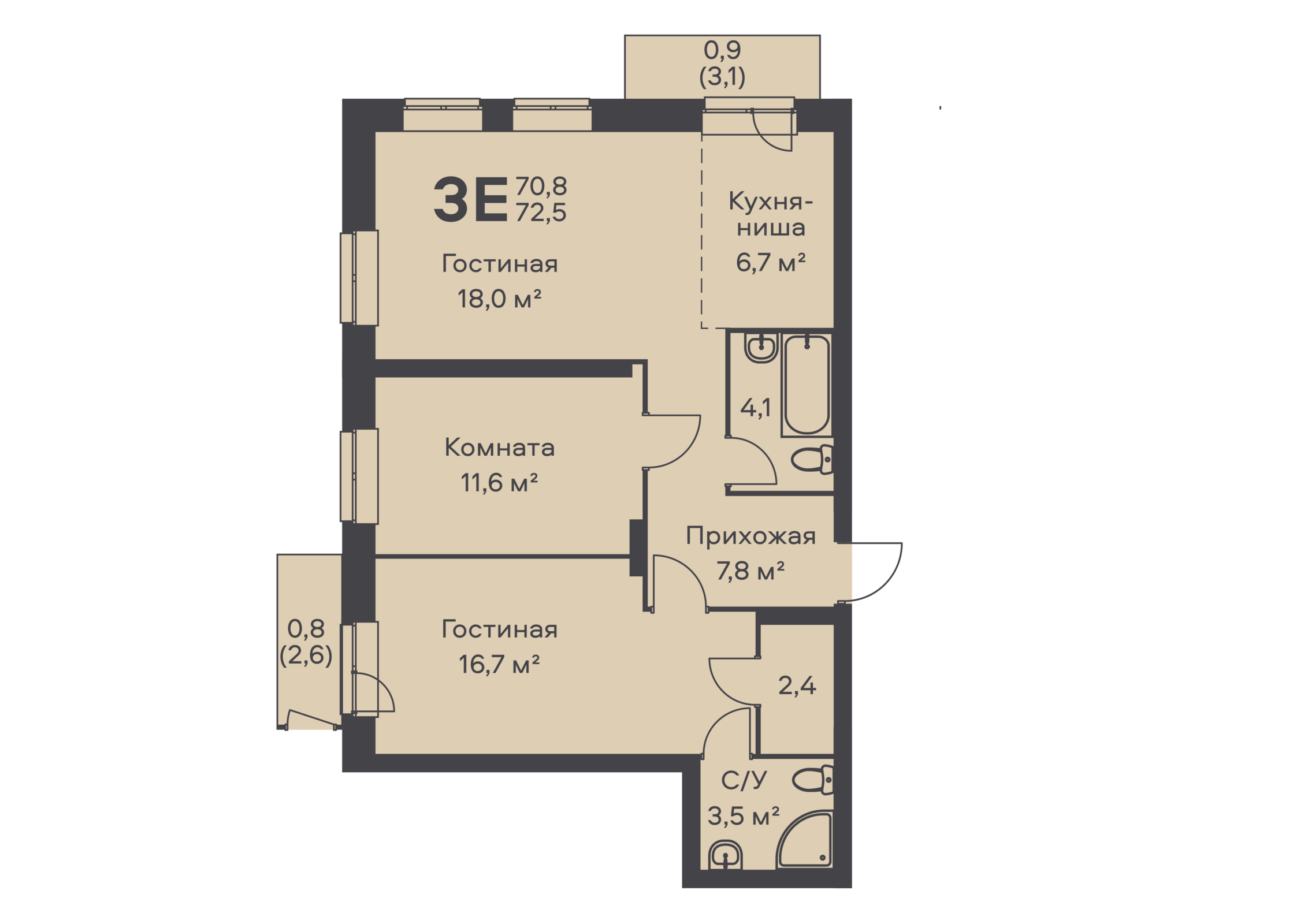 3-комнатная 72 м2 в ЖК Альфа дом на Гайве корпус null этаж 1