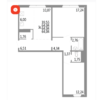 1-комнатная 41 м2 в ЖК undefined корпус null этаж 10