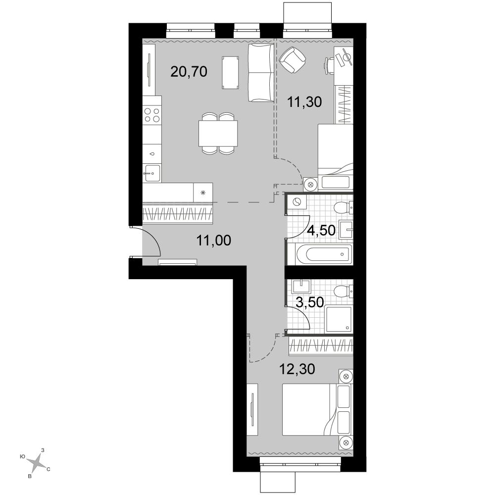 3-комнатная 63 м2 в ЖК Апрелевка Клаб корпус null этаж 4