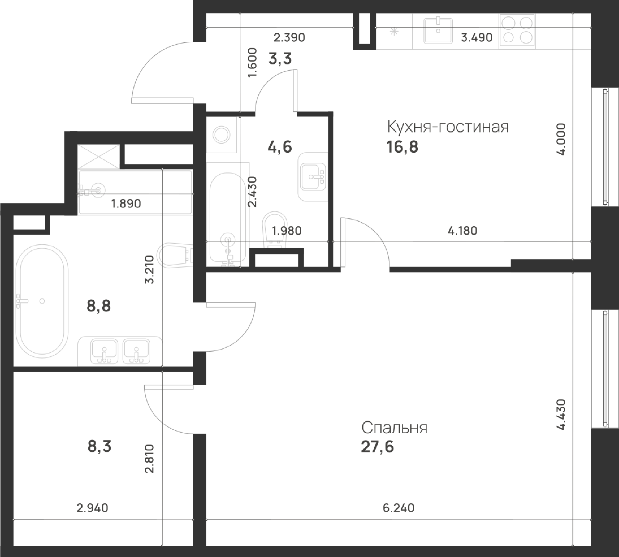 1-комнатная 69 м2 в ЖК Foreville корпус null этаж 1