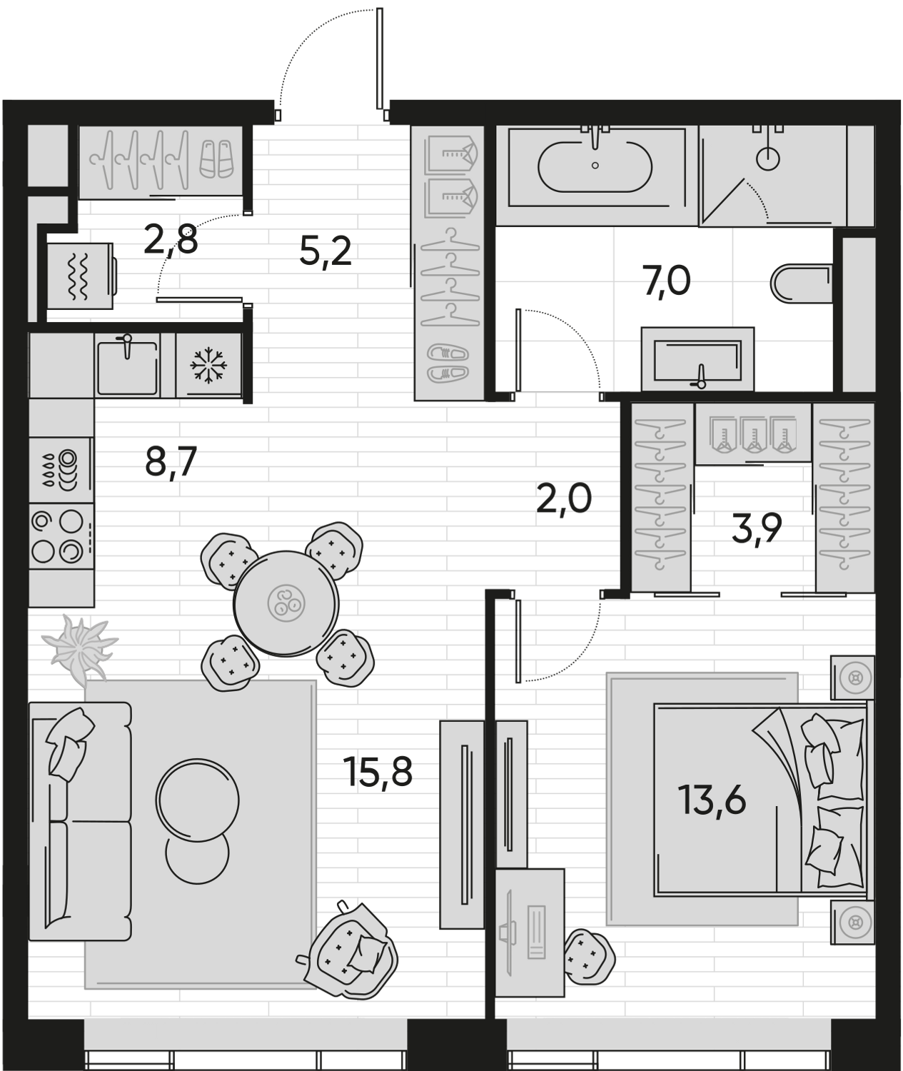 2-комнатная 59 м2 в ЖК Pride корпус null этаж 8