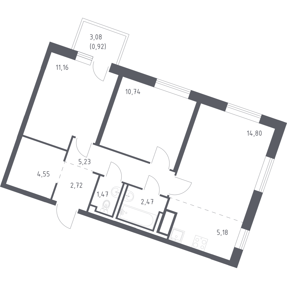 Студия 59 м2 в ЖК Квартал Лаголово корпус null этаж 5