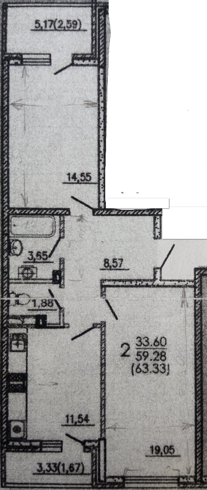 2-комнатная 63.3 м2 в ЖК undefined корпус null этаж 6