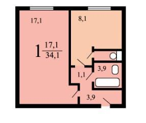 1-комнатная 34.1 м2 в ЖК undefined корпус null этаж 2