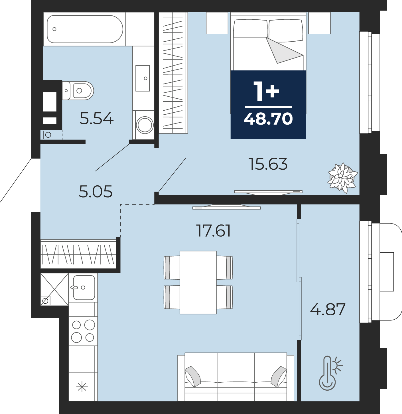 1-комнатная 48 м2 в ЖК Айвазовский корпус null этаж 7