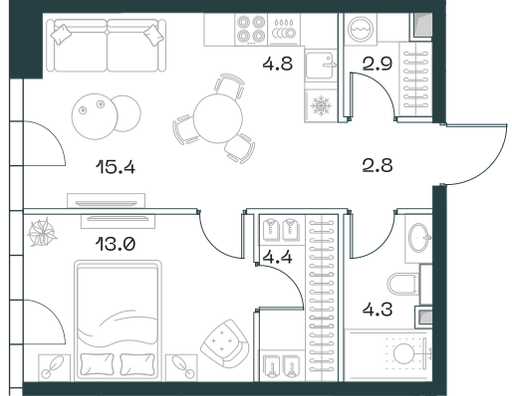 2-комнатная 47 м2 в ЖК Shift корпус null этаж 13