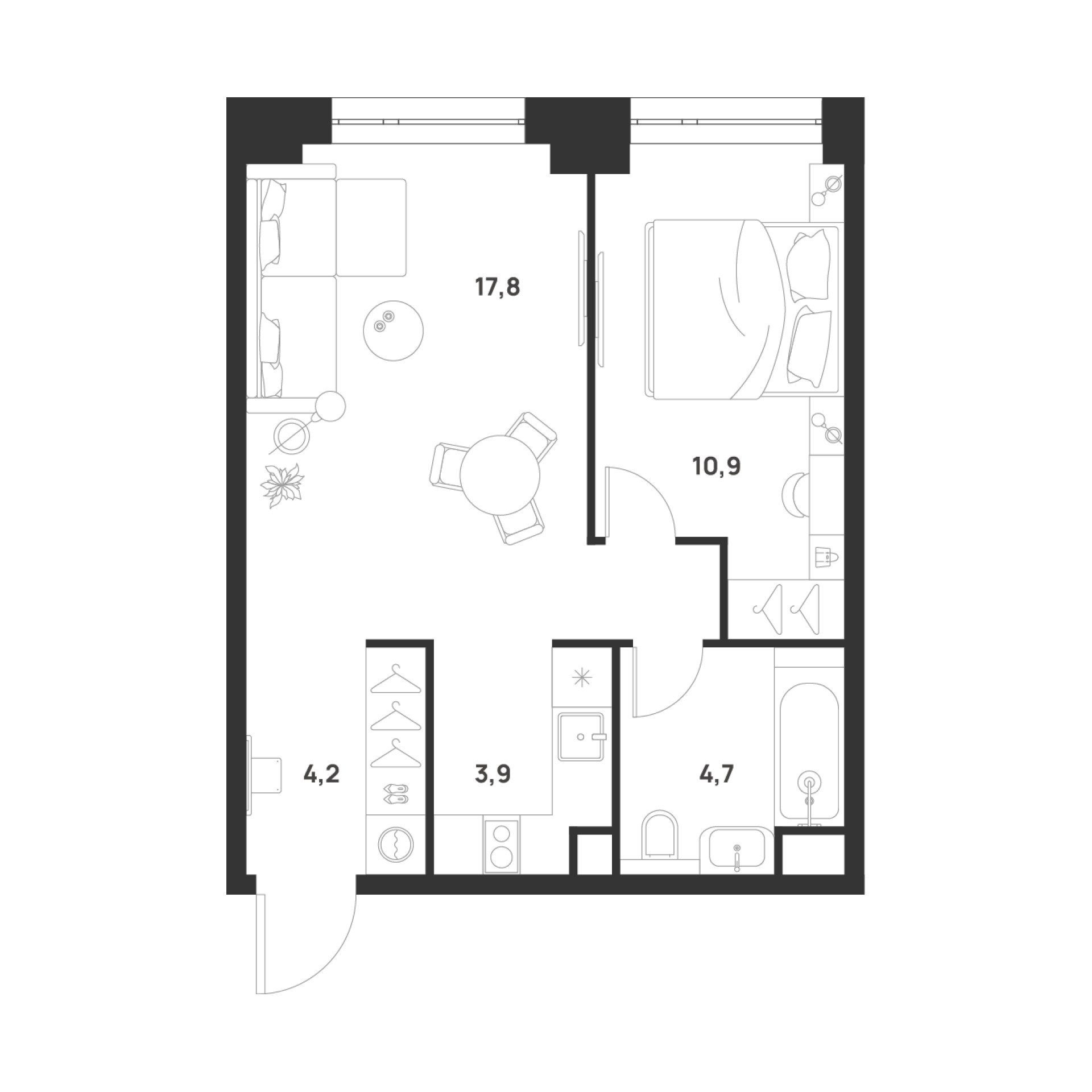 1-комнатная 41 м2 в ЖК Voice Towers корпус null этаж 2