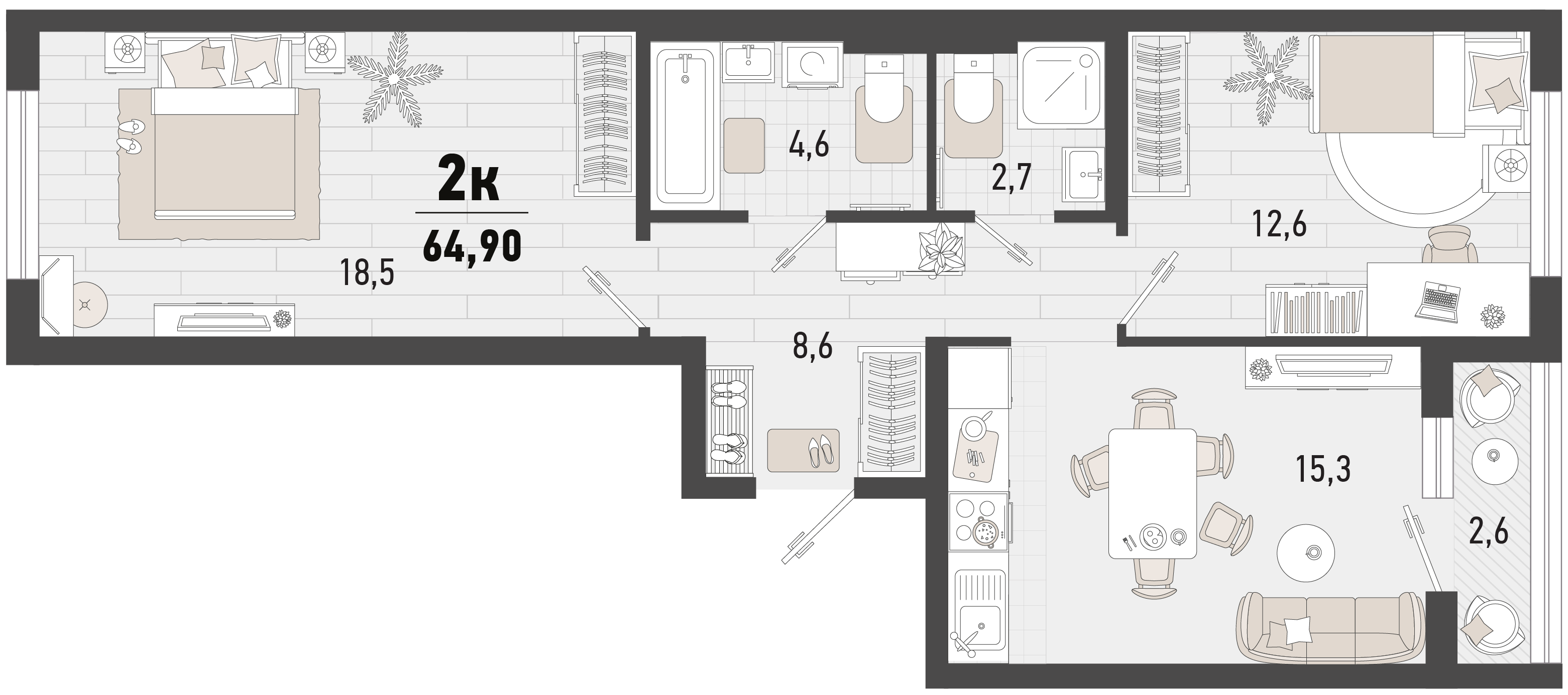2-комнатная 64 м2 в ЖК Барса корпус null этаж 10