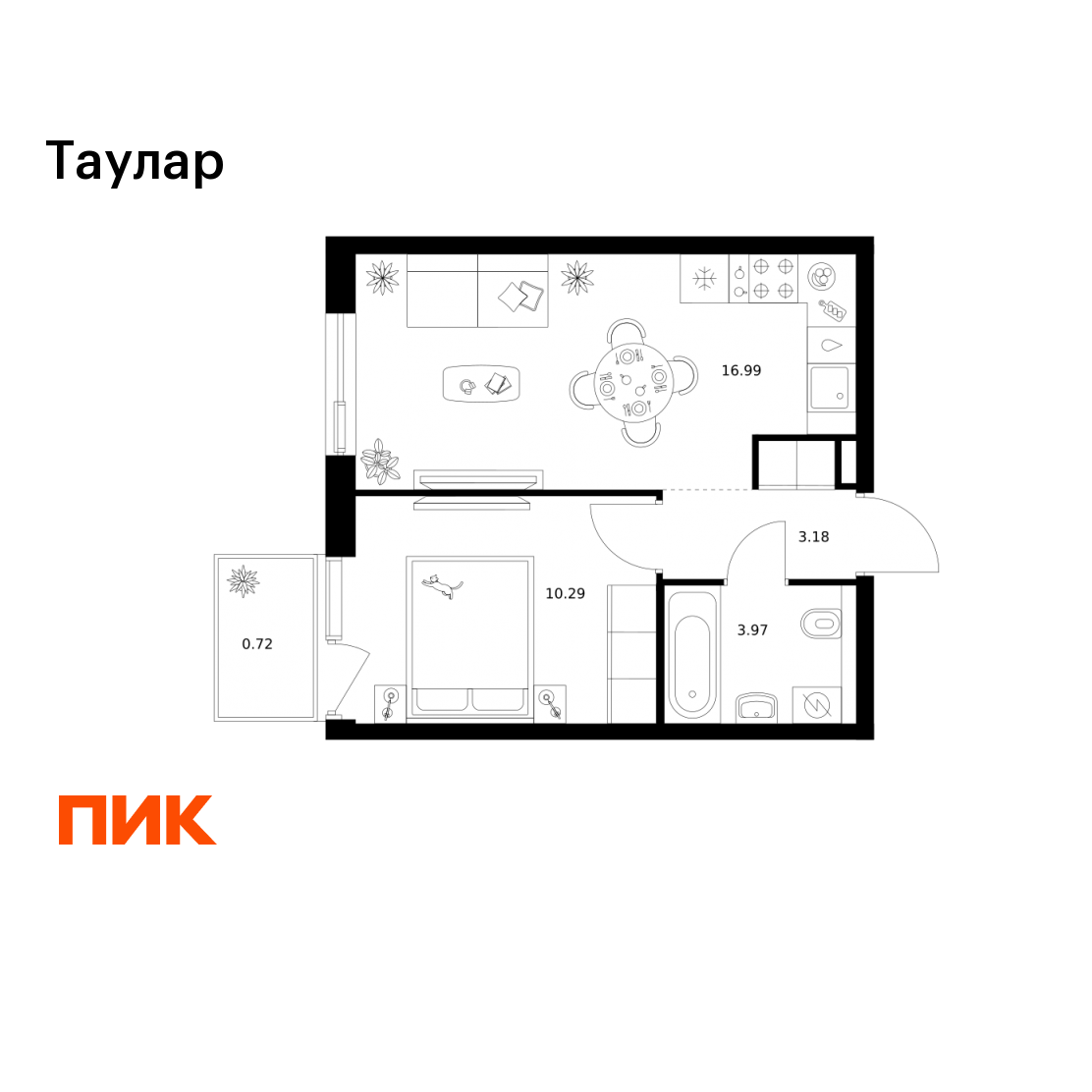 1-комнатная 35 м2 в ЖК Таулар корпус null этаж 11