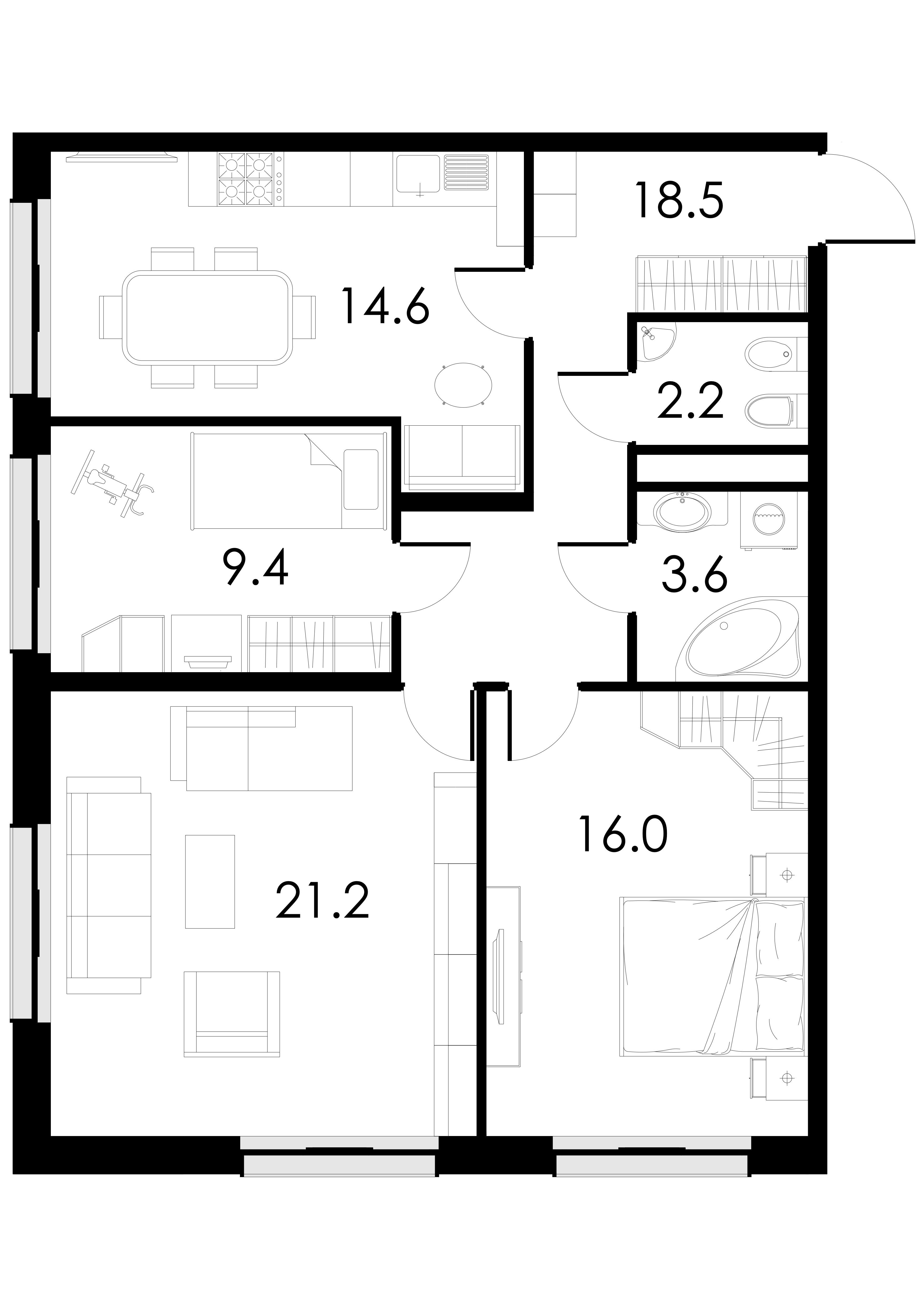 3-комнатная 78 м2 в ЖК Петровский Авеню корпус null этаж 18