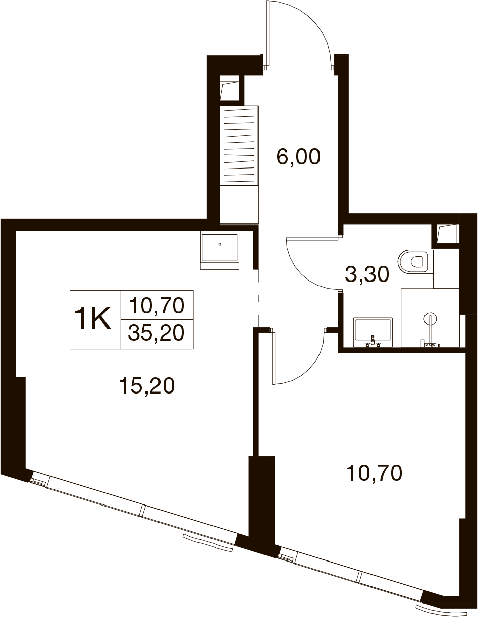 1-комнатная 35 м2 в ЖК А22 корпус null этаж 3