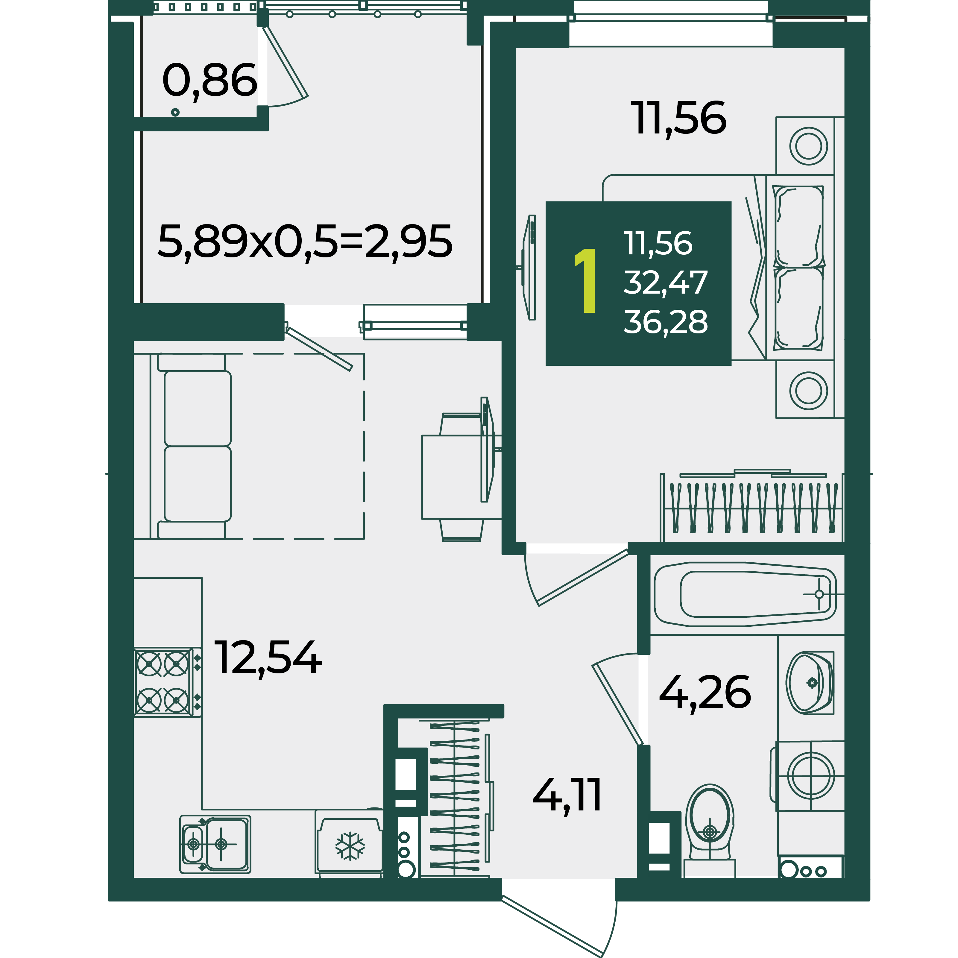 1-комнатная 36 м2 в ЖК Образцово корпус null этаж 13