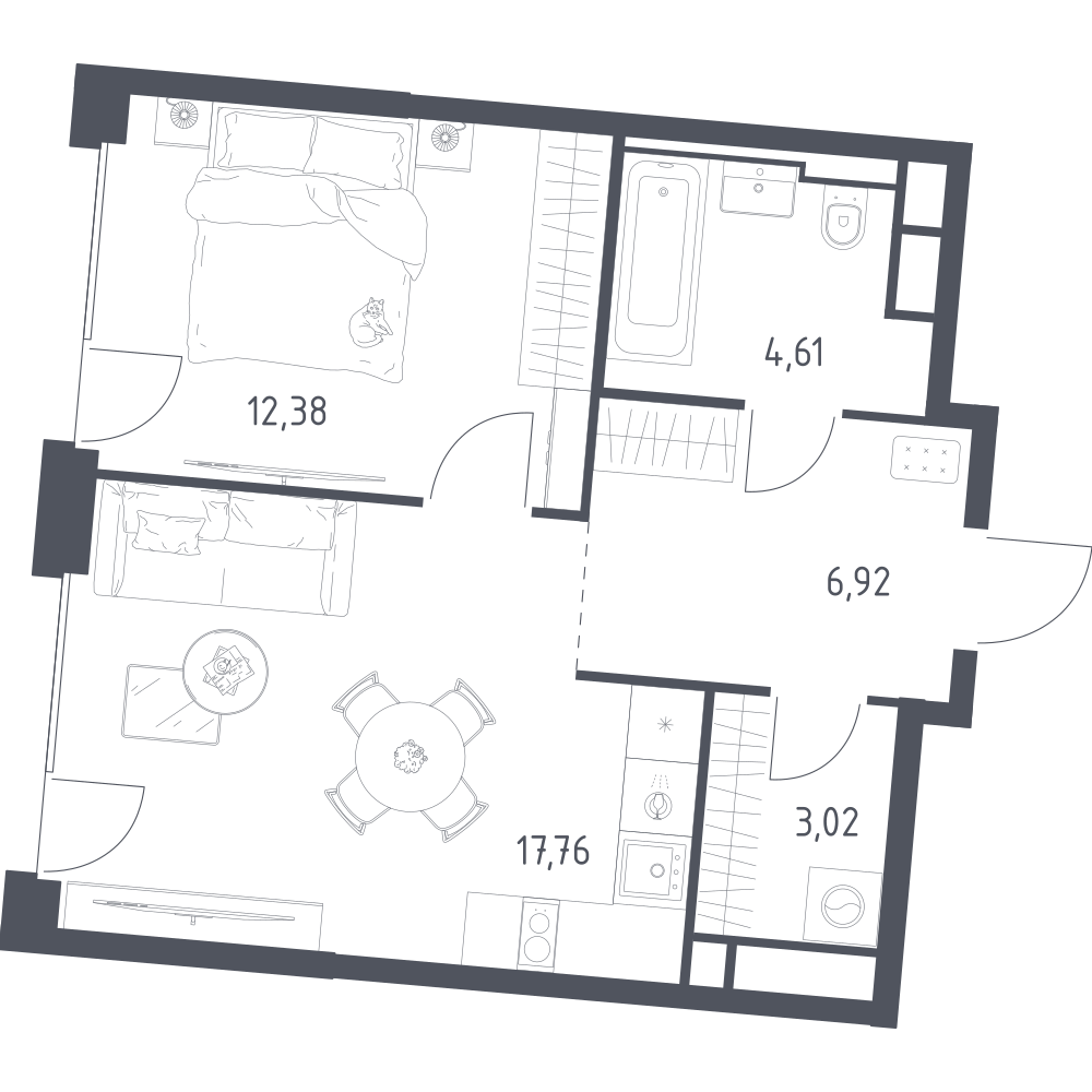 Студия 44 м2 в ЖК Квартал на воде корпус null этаж 5