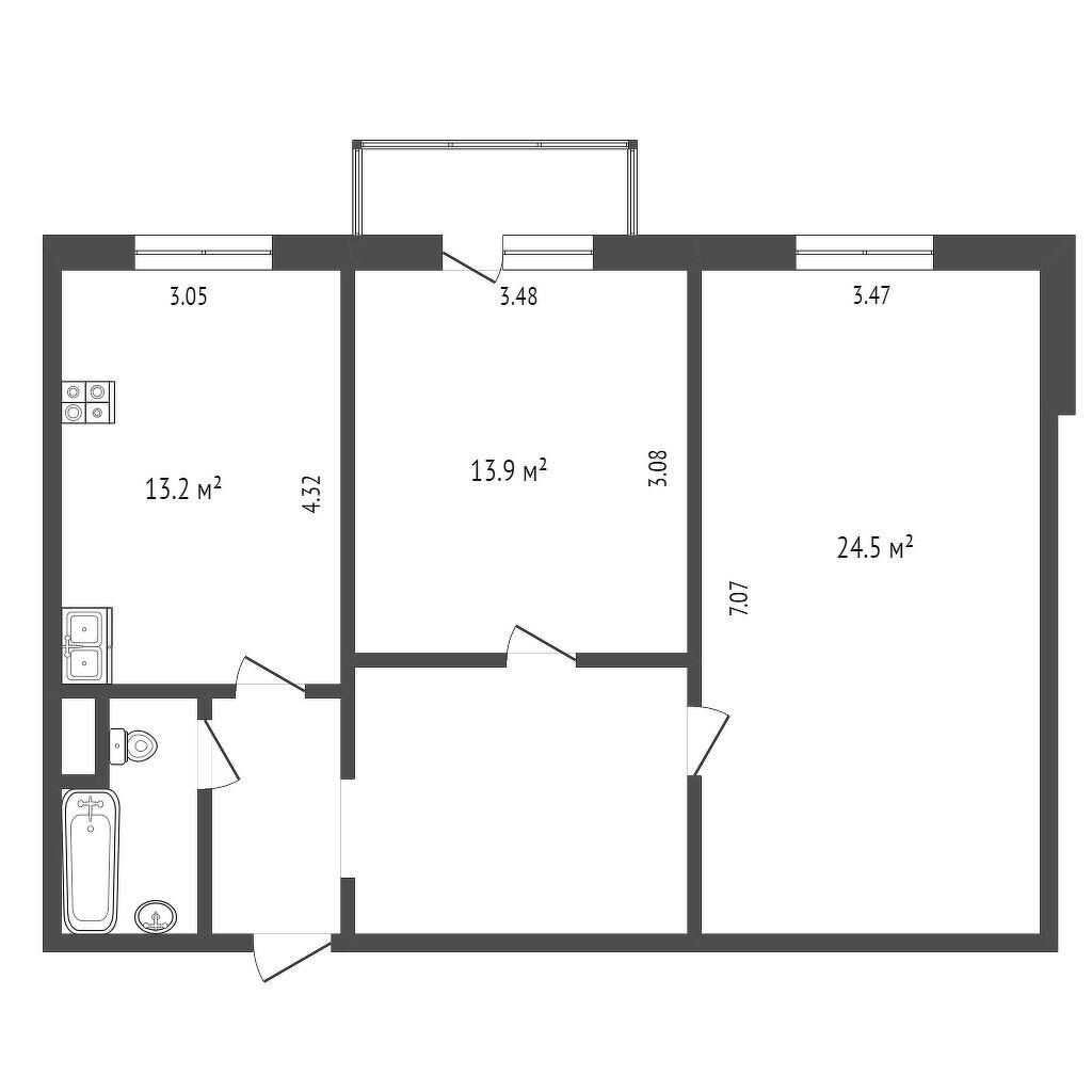 2-комнатная 73 м2 в ЖК undefined корпус null этаж 2