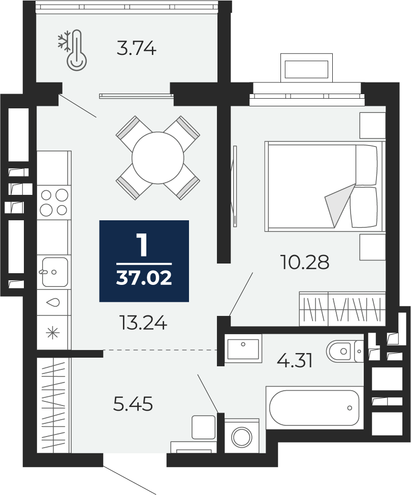 1-комнатная 33 м2 в ЖК Беринг корпус null этаж 5