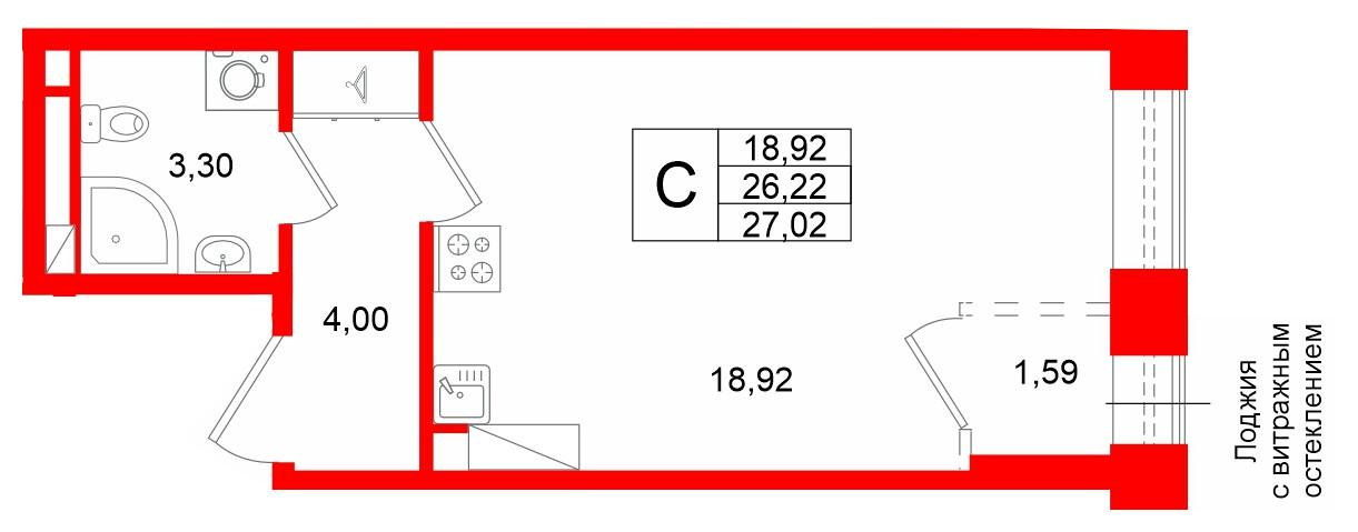 Студия 26 м2 в ЖК Аристократ корпус null этаж 6