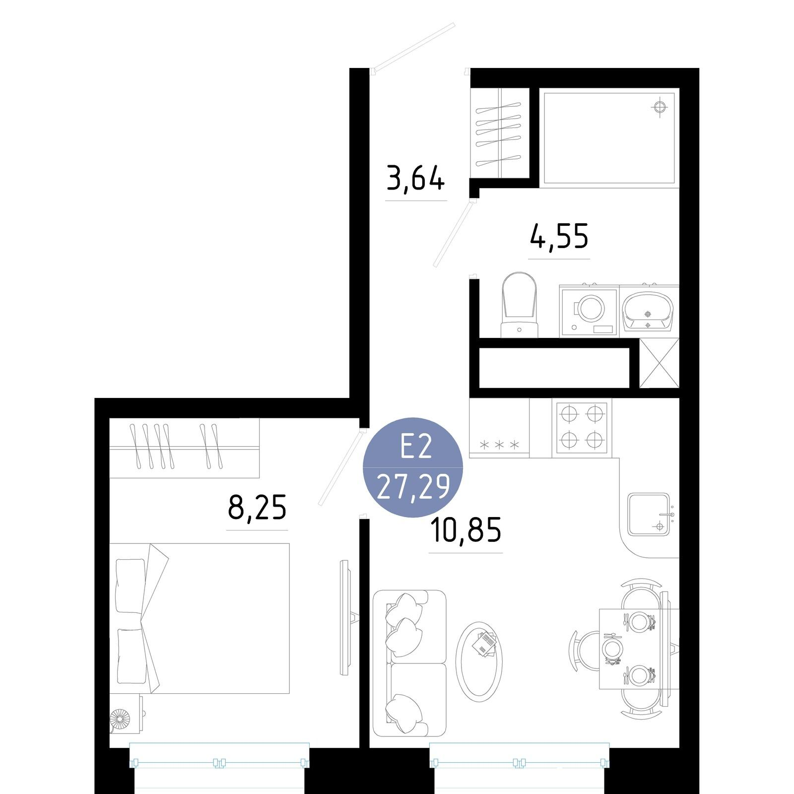 1-комнатная 27 м2 в ЖК Живи корпус null этаж 4
